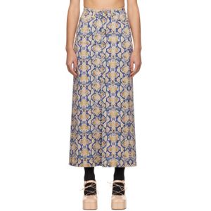 GANNI Blue & Yellow Snake Printed Denim Maxi Skirt  - 883 Safari - Size: DK 42 - female