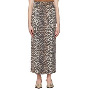 GANNI Brown Printed Denim Maxi Skirt  - 943 Leopard - Size: DK 42 - female