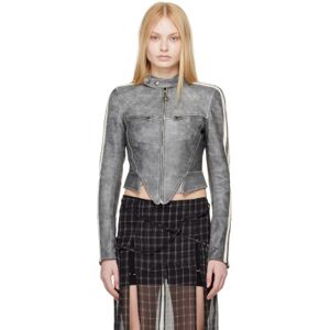 KNWLS SSENSE Exclusive Gray Claw Leather Jacket  - PRO-WASH GREY - Size: UK 12 - female