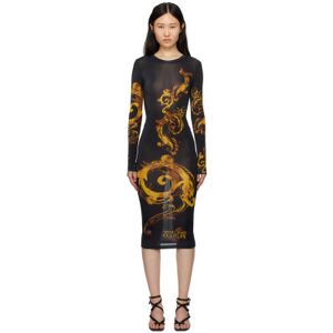 Versace Jeans Couture Black Printed Midi Dress  - EG89 Black/Gold - Size: IT 44 - female