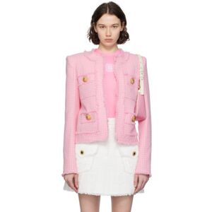 Balmain Pink Round Neck Jacket  - Grd Blanc/Rose - Size: FR 40 - female