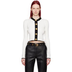 Balmain White Crewneck Cardigan  - Gab Blanc/Noir - Size: FR 44 - female