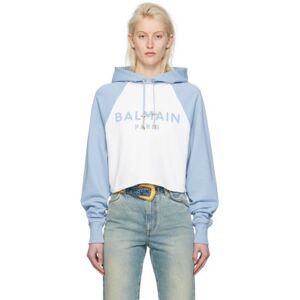 Balmain Blue & White Raglan Hoodie  - GRW Blanc/Bleu Palé - Size: Large - female