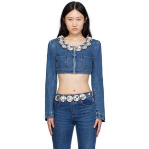 AREA Blue Jumbo Crystal Denim Jacket  - Medium Wash - Size: US 6 - female