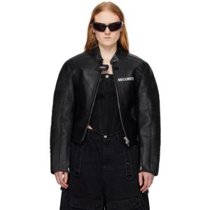 VETEMENTS Black Securite Motorcross Leather Jacket  - BLACK - Size: Small - female