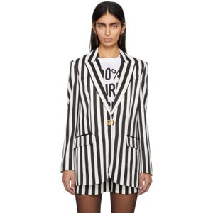 Moschino Black & White Striped Blazer  - A1555 Fantasy Black - Size: IT 40 - female