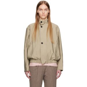 UMBER POSTPAST Khaki Stand Collar Bomber Jacket  - Olive Green - Size: 2 - female