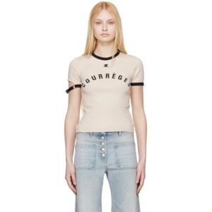Courrèges Beige Buckle T-Shirt  - B093 Lime Stone/Blac - Size: Extra Small - female