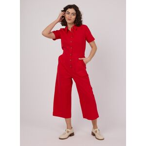 Joanie Clothing Amani Short Sleeve Button-Down Boilersuit - Red - 8  - Sustainable Organic Cotton