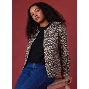 Joanie Clothing Brooke Leopard Print Quilted Collared Jacket - Small (UK 8-10)