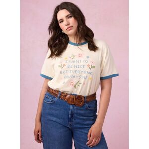 Joanie Clothing Rosie Cross Stitch Graphic Slogan Ringer Tee - Extra Large (UK 20-22)  - Sustainable Organic Cotton