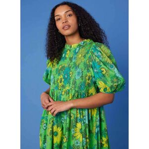 Joanie Clothing Priya Vintage Floral Print Puff Sleeve Midi Dress - Small (UK 8-10)