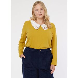 Joanie Clothing Suki Embroidered Collar Jersey Top - Mustard-EXTRA EXTRA LARGE (UK 24-26)  - Sustainable Organic Cotton