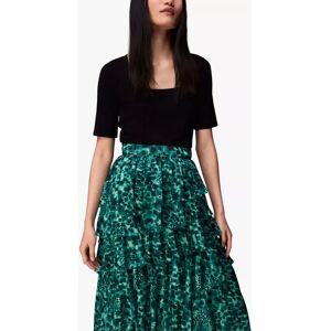 Whistles Watercolour Wildcat Print Tiered Midi Skirt, Green/Multi - Green/Multi - Female - Size: 18