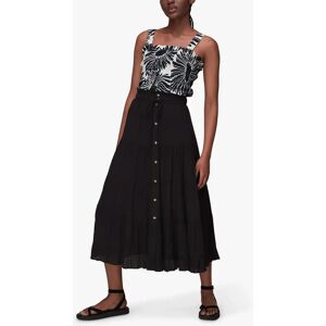 Whistles Button Front Crinkle Midi Skirt, Black - Black - Female - Size: 10