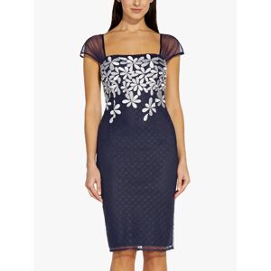 Adrianna Papell Embroidered Floral Cap Sleeve Dress, Navy/Ivory - Navy/Ivory - Female - Size: 8