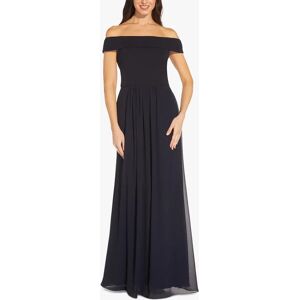 Adrianna Papell Chiffon Crepe Bardot Maxi Dress, Midnight - Midnight - Female - Size: 6