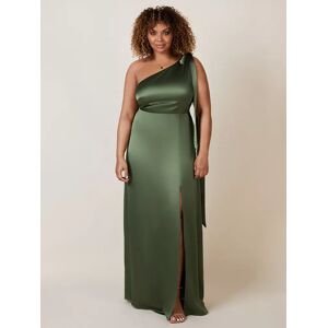 Rewritten Satin One Shoulder Bridesmaid Dress - Olive - Female - Size: S