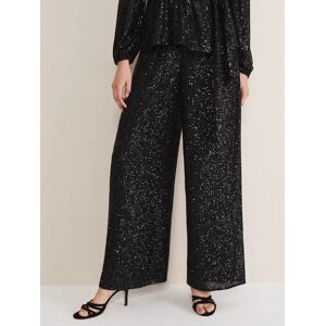 Phase Eight Florentine Sequin Wide Leg Trousers, Black - Black - Female - Size: 24