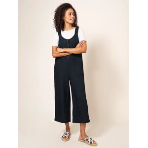 White Stuff Viola Linen Cropped Dungarees - Pure Black - Female - Size: 12