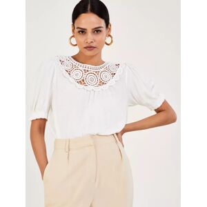 Monsoon Linen Crochet Frill Sleeve Top - Ivory - Female - Size: XXL