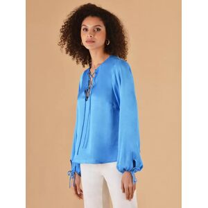 Ro&Zo Lace Up Detail Blouse - Blue - Female - Size: 6