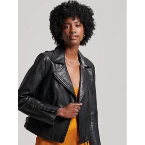 Superdry Classic Leather Biker Jacket, Black - Black - Female - Size: 8