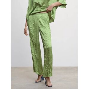 Mango Plisse Satin Pleated Trouser - Green - Female - Size: M