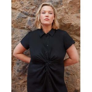 Live Unlimited Curve Plain Knot Linen Shirt Dress - Black - Female - Size: 26