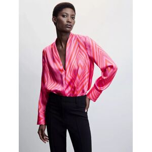 Mango Cris Satin Print Blouse, Bright Pink - Bright Pink - Female - Size: 16