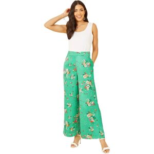 Yumi Floral Satin Wide Leg Trousers, Green - Green - Female - Size: 12