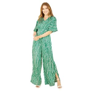 Yumi Abstract Print Satin Jumpsuit, Green - Green - Female - Size: 14