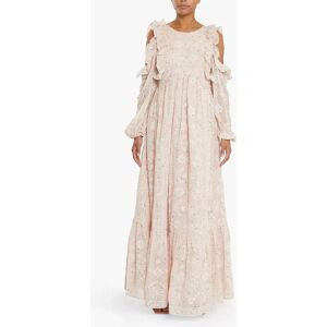 True Decadence Floral Broderie Cold Shoulder Ruffle Maxi Dress, Nude Pink - Nude Pink - Female - Size: 6