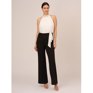 Adrianna Papell Faux Pearl Chiffon Crepe Jumpsuit, Ivory/Black - Ivory/Black - Female - Size: 18