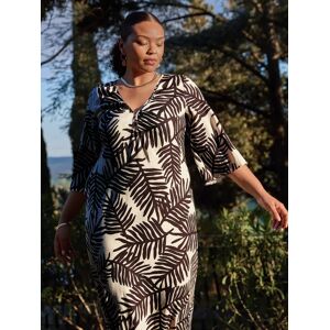 Live Unlimited Curve Monochrome Palm Print V Neck Maxi Dress, Black - Black - Female - Size: 12