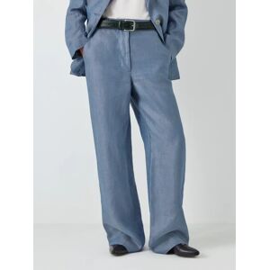 John Lewis Straight Fit Linen Trousers - Blue Twill - Female - Size: 8