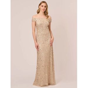 Adrianna Papell Off Shoulder Crunchy Bead Maxi Dress, Champagne - Champagne - Female - Size: 10