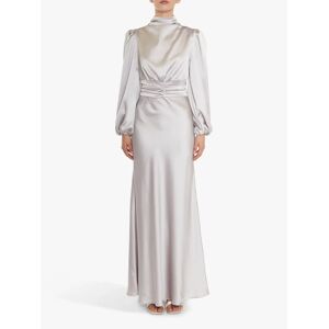 True Decadence Sutton High Cowl Neck Satin Maxi Dress, Silver - Silver - Female - Size: 6