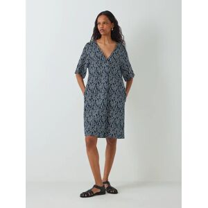 John Lewis Linen V-Neck Tunic Dress, Geo Navy - Geo Navy - Female - Size: 14