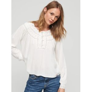 Superdry Lace Trim Woven Top, Ecru - Ecru - Female - Size: 6