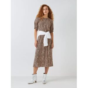 John Lewis ANYDAY Animal Print Puff Sleeve Midi Dress, Neutral - Neutral - Female - Size: 20