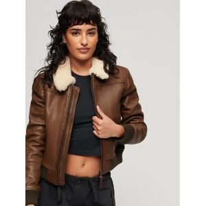 Superdry Leather Borg Collar Jacket, Chocolate - Chocolate - Female - Size: 14