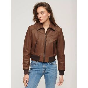 Superdry 70s Leather Jacket - Washed Tan - Female - Size: 12