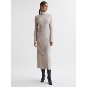 Reiss Cady Ribbed Knit Roll Neck Midi Dress, Stone - Stone - Female - Size: M