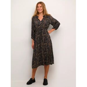 KAFFE Sigrid Ecovero V-Neck 3/4 Sleeve Midi Dress, Midnight/Sand - Midnight/Sand - Female - Size: 14