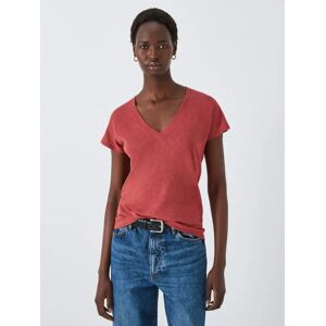 John Lewis Linen V-Neck T-Shirt - Bossa Nova Red - Female - Size: 12