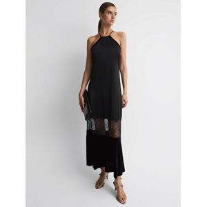 Reiss Janelle Satin Lace Panel Maxi Dress, Black - Black - Female - Size: 6