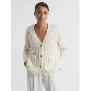 Reiss Annie Relaxed Fit Ribbed Wool Blend Cardigan, Neutral - Neutral - Female - Size: XS