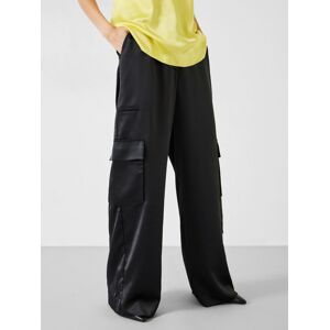 HUSH Katy Wide Leg Satin Cargo Trousers, Black - Black - Female - Size: 14