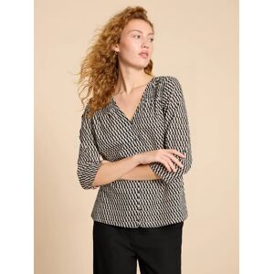 White Stuff Geometric Print Organic Cotton Shirt, Black - Black - Female - Size: 24